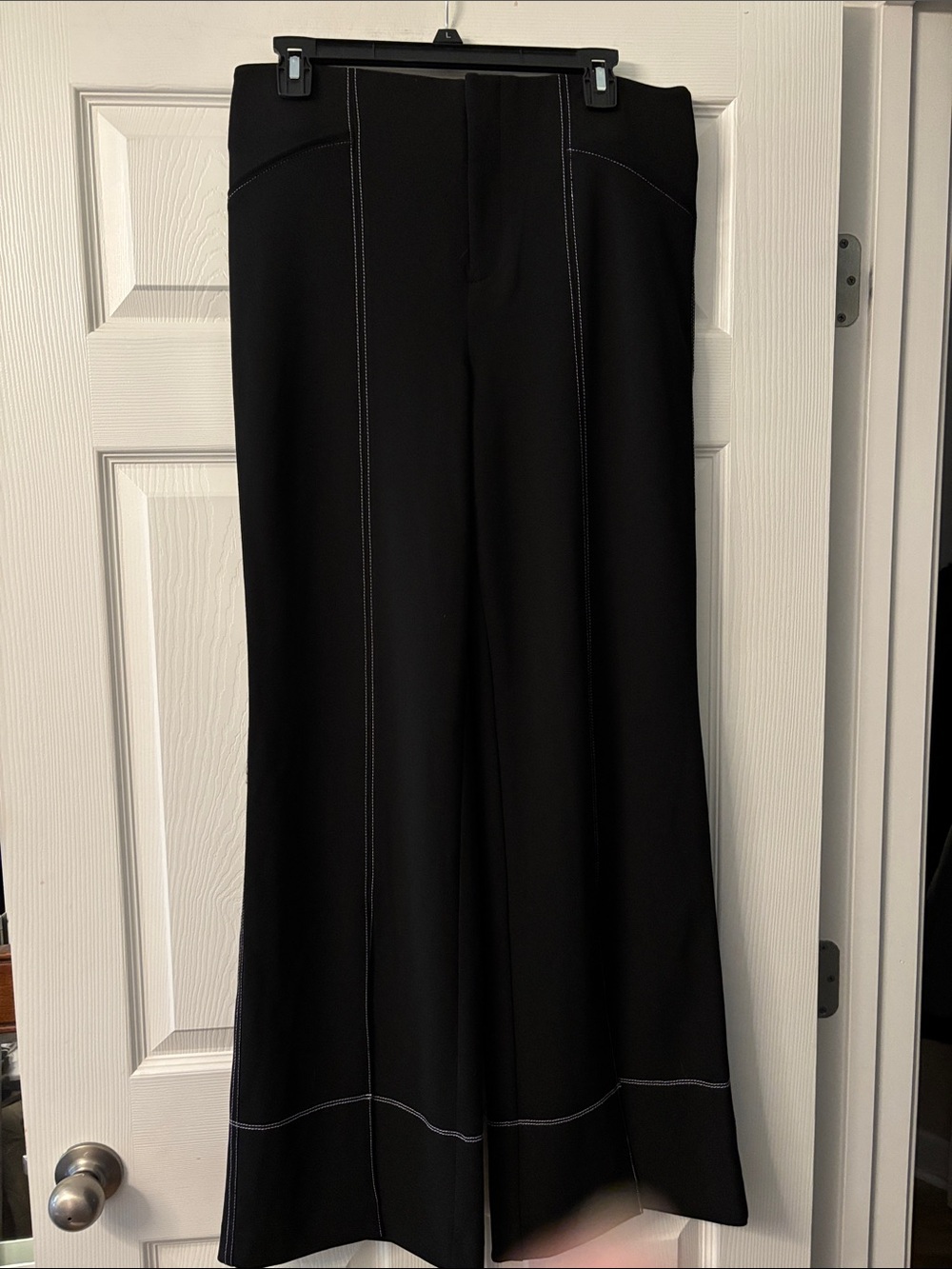 INC International Concepts Black Zip-Front Pants with White Label Detail